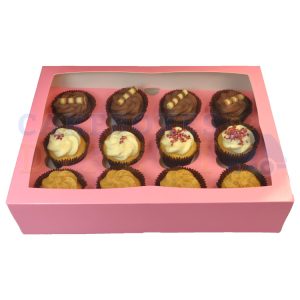 12 Premium Pink Cupcake  window Box with 6cm Divider