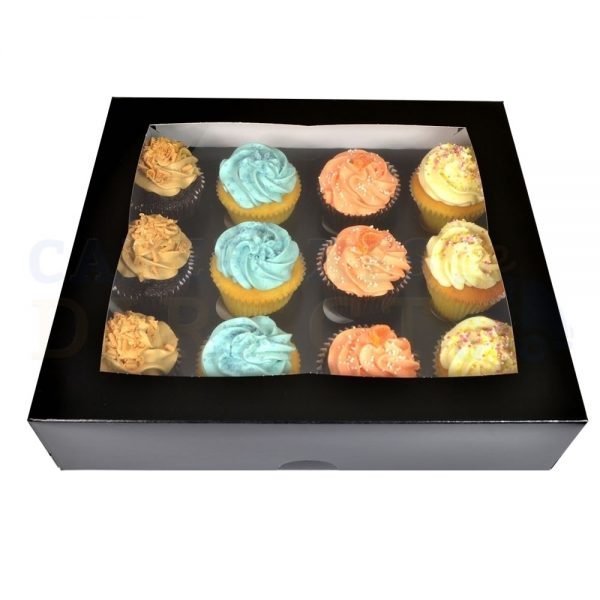 Premium 12 Black Cupcake Window Box with 6cm Divider