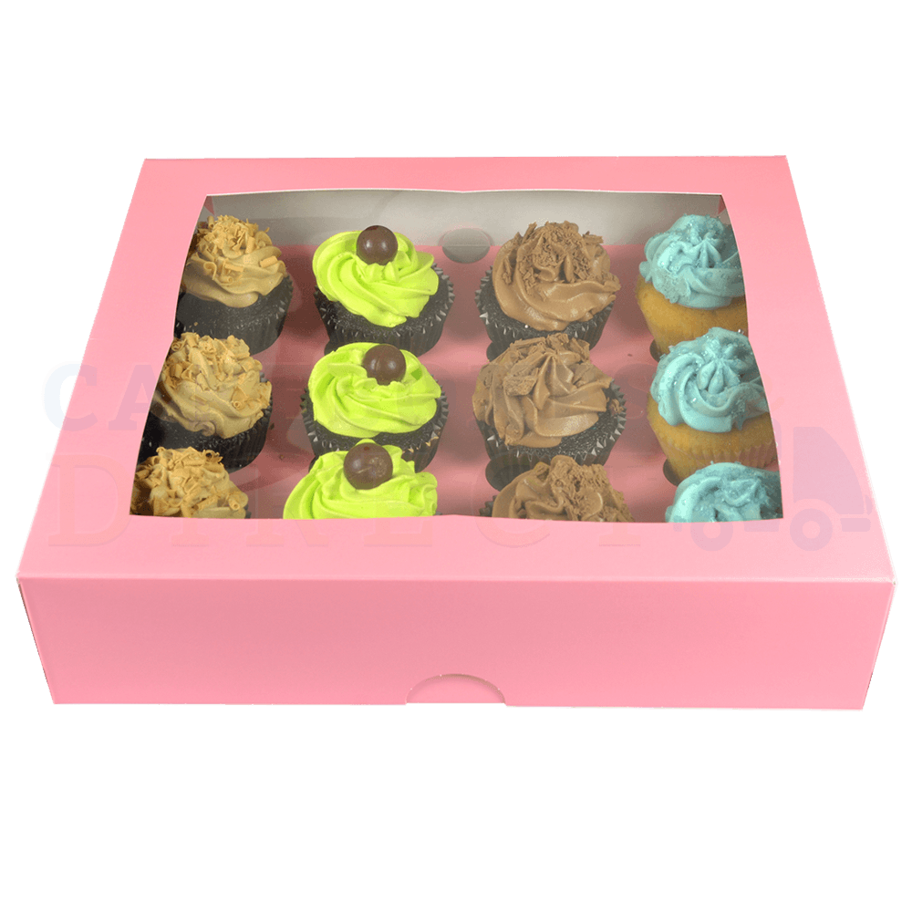 Premium 12 Pink Cupcake Window Box With 6cm Divider Qty 25 Cake 