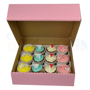 12 Cupcake (Corr) Box (Pink) with 6cm Dividers