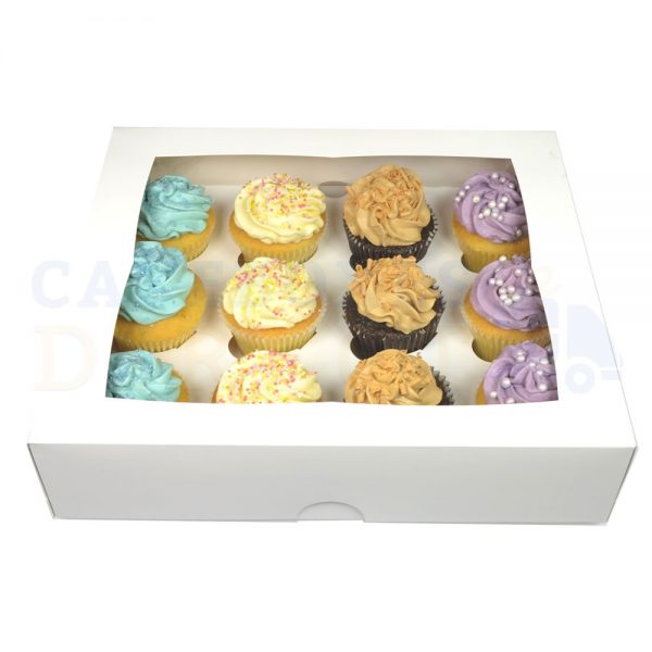 Premium 12 Cupcake White Window Box with 6cm Divider