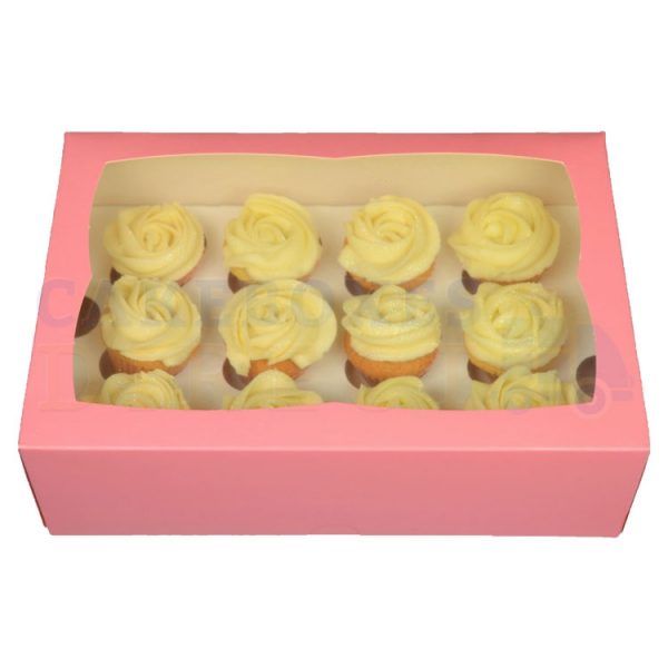 Premium 12 Mini Cupcake Pink Window Box with 3.5cm Divider
