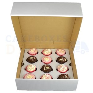 12 Cupcake (Corr) White Extra Deep/Wide Box with 6cm Dividers