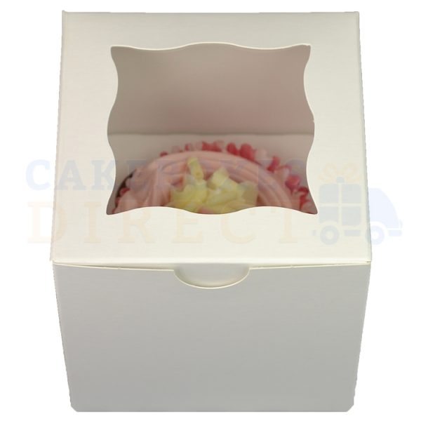 Single Premium Cube White Cupcake Window Box with 6cm Divider