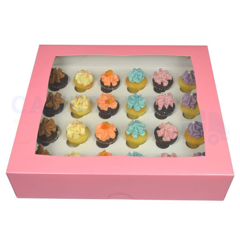 Premium 24 Mini Cupcake Pink Window Box With 35cm Divider Qty 50