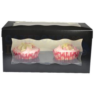 Double Premium Black Cupcake Window Box with 6cm Divider