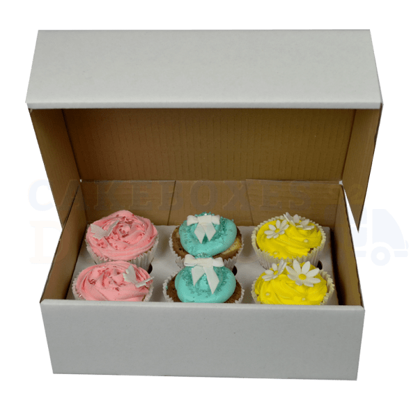 6 White Cupcake (Corr) Box and Dividers (3")