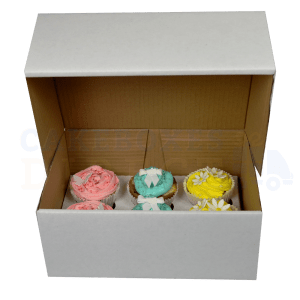 6 White Ex Deep Cupcake (Corr) Box and Dividers 4"