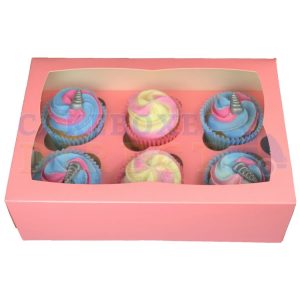 6 Premium Pink Cupcake  Window Box with 6cm Divider
