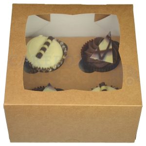 4 Premium Kraft Cupcake EX Deep Window Box with 6cm Dividers