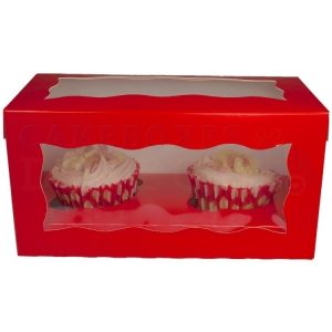 Double Premium Red Cupcake Window Box with 6cm Divider